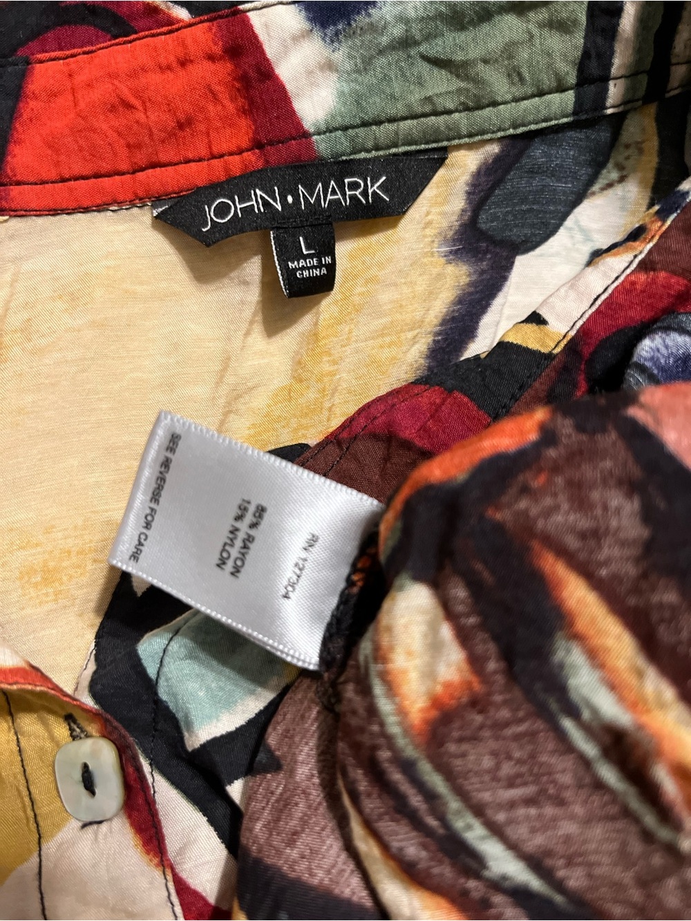 Abstract Print Long-Sleeve Button-Down Tunic - Picture 3 of 4